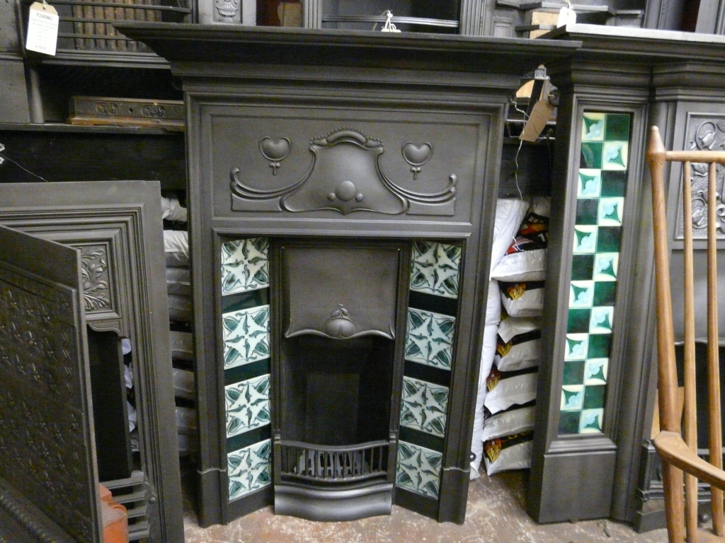 210tc Art Nouveau Tiled Combination Fireplace Old Fireplaces